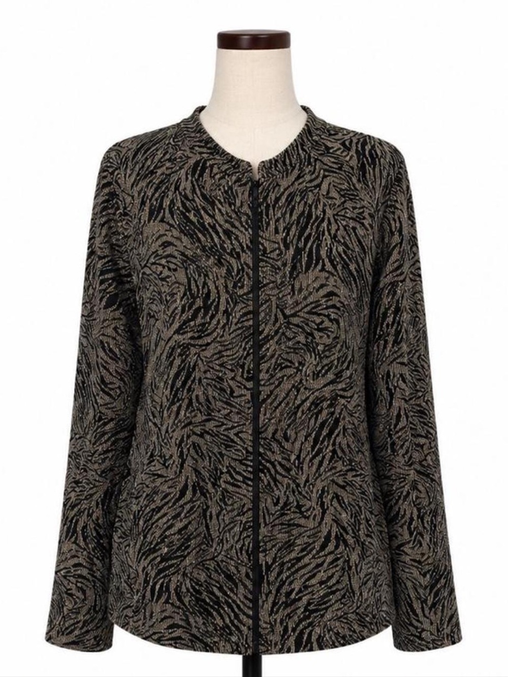 Chico's Travelers Collection Lena Shimmer Jacket in Gold Animal Jacquard Pattern